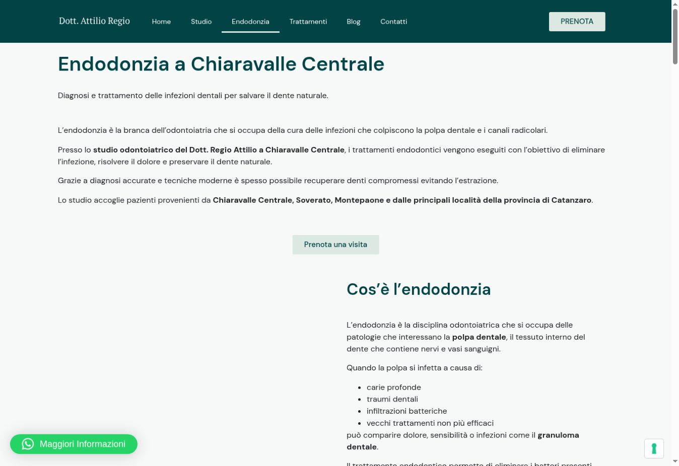 Pagina interna del sito Dott. Regio Attilio