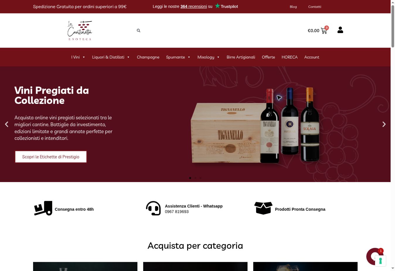 Pagina interna del sito Enoteca La Cantinetta